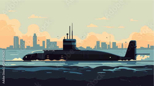 Illustration of a submarine. Naval forces.