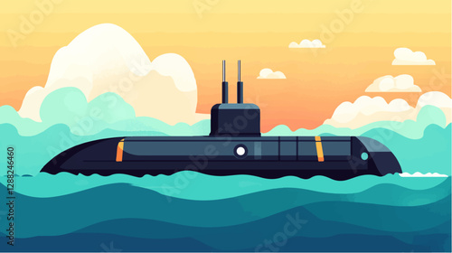 Illustration of a submarine. Naval forces.