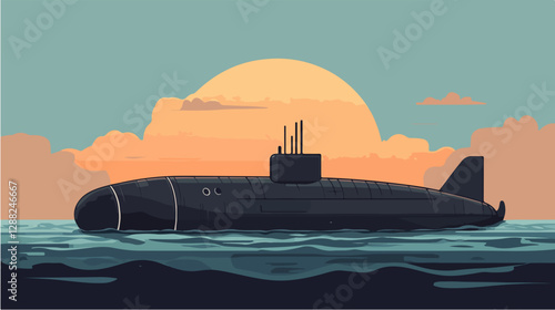 Illustration of a submarine. Naval forces.