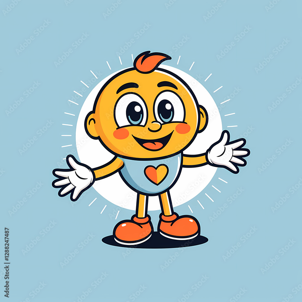 Naklejka premium Cute cartoon baby character with heart and smile on blue background 