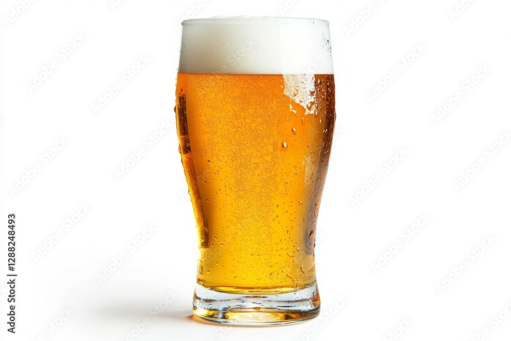 Tall beer glass with foamy head on white background. Neural network AI generated Tall beer glass with foamy head on white background. Neural network AI generated