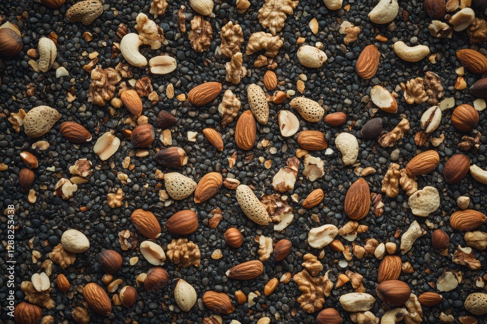 Assorted nuts on rustic gray surface. Neural network AI generated Assorted nuts on rustic gray surface. Neural network AI generated