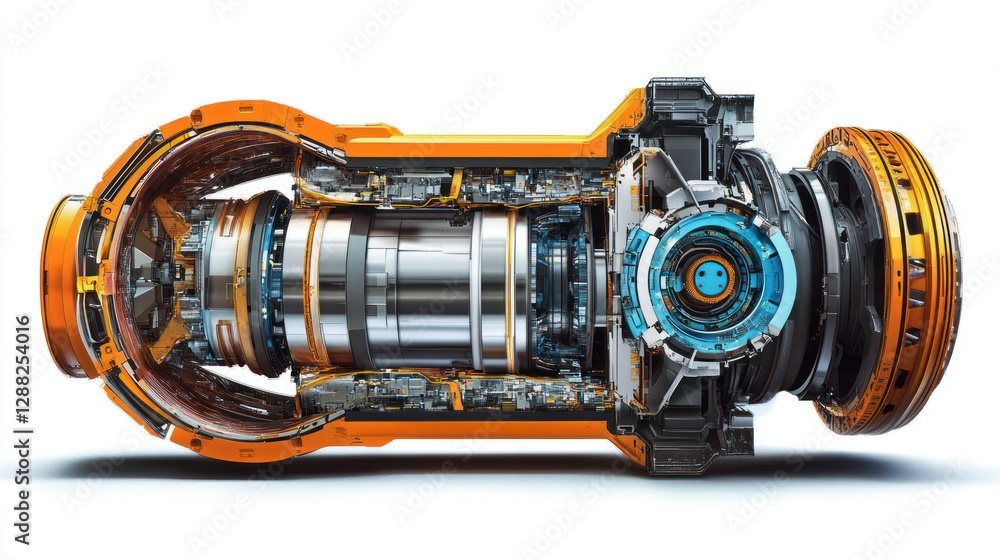 Detailed view of a futuristic engine design showcasing intricate mechanical components and vibrant colors Detailed view of a futuristic engine design showcasing intricate mechanical components and vibrant colors