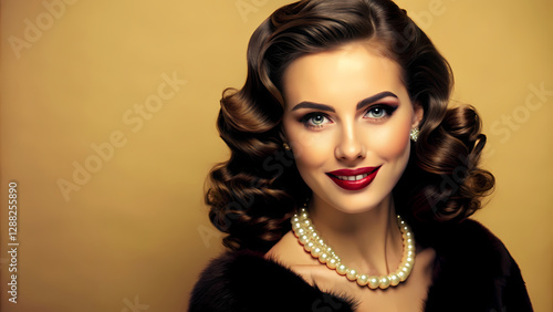 beauty woman with a red lips and brown hair  Mujer de belleza con labios rojos y cabello castaño.
 photo