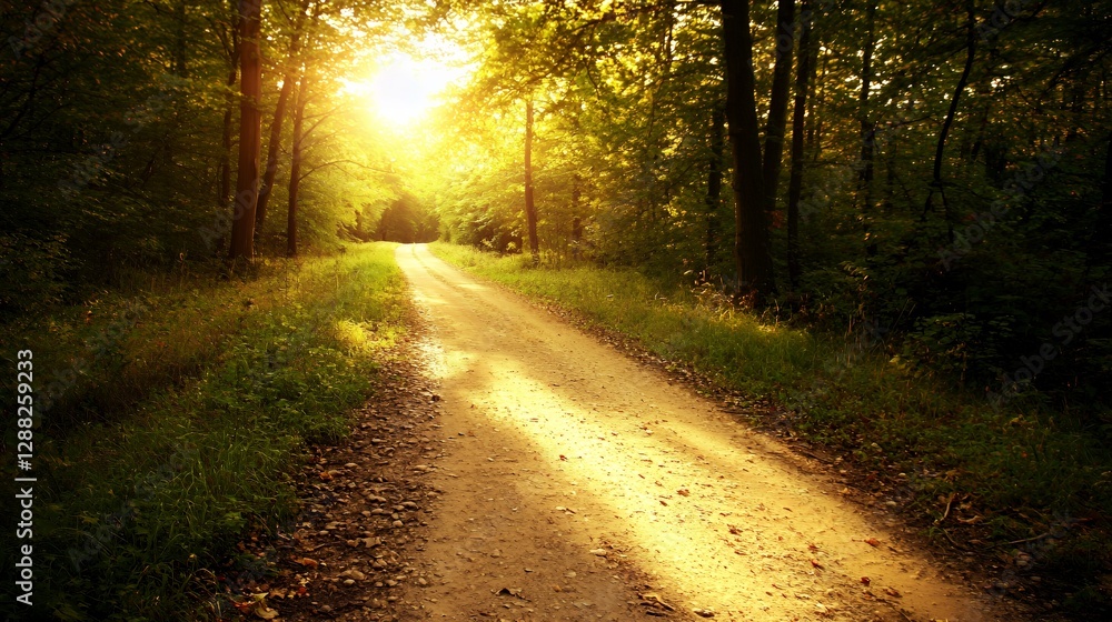 Fototapeta premium Sunlit Path Through Golden Autumn Forest