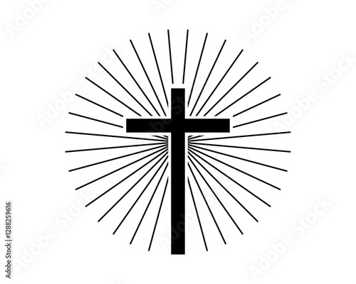 Cross with Radiating Sunburst - Christian Symbol Vector Isolated on Transparent Background - Glowing Cross with Rays - Sunburst Cross Icon Design - Inspirational Christian Clipart