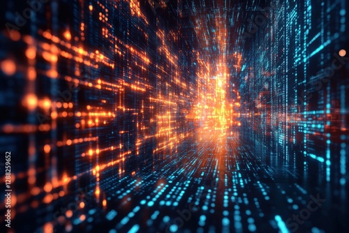 Wallpaper Mural A Stunning Visualization of Digital Data Flow in a Futuristic Environment, Featuring Vibrant Blue and Orange Light Patterns Creating an Illusion of Depth and Motion Torontodigital.ca