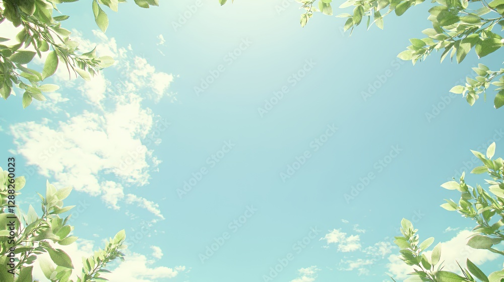 Bright Blue Sky Framed by Lush Green Leaves Bright Blue Sky Framed by Lush Green Leaves