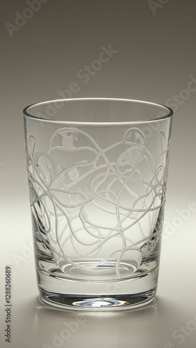 Etched glass tumbler with abstract design