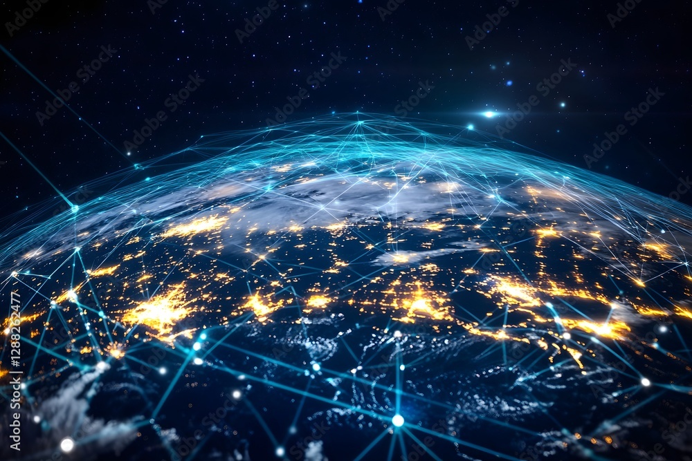 Global Network Connections, Earth at Night Global Network Connections, Earth at Night