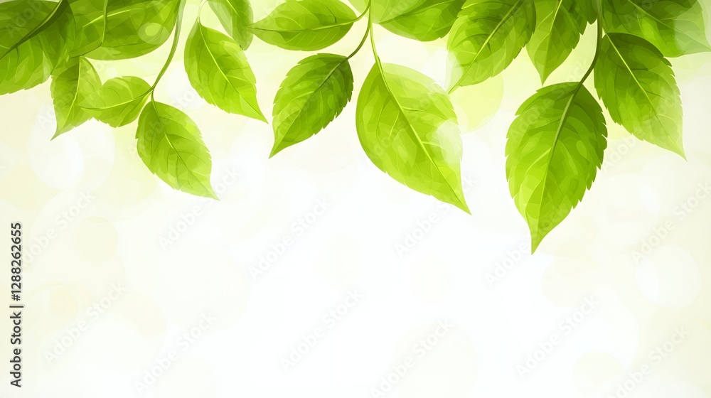 Vibrant Green Leaves on Branch Soft Light Background Vibrant Green Leaves on Branch Soft Light Background