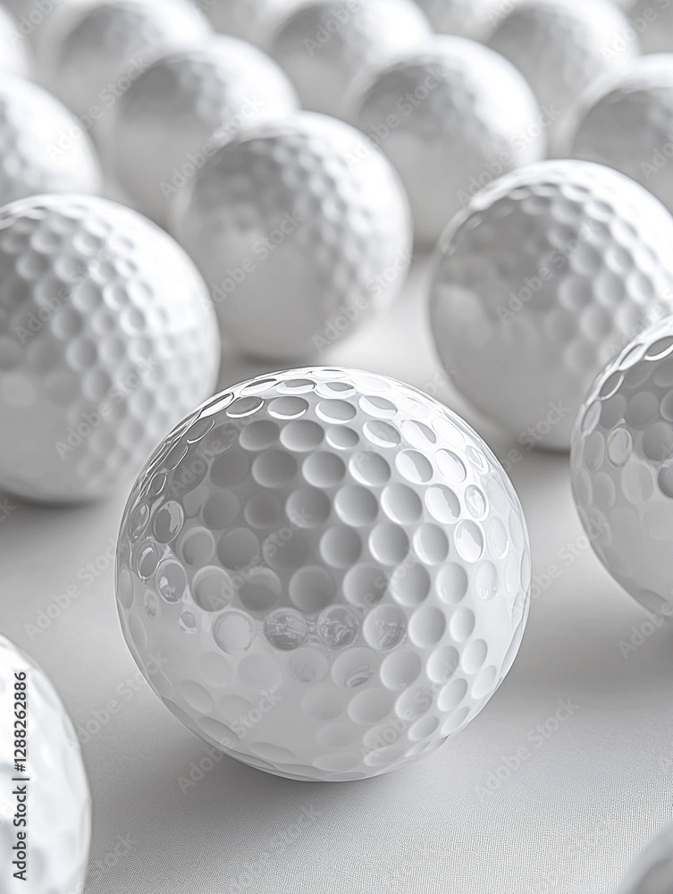 Neatly arranged white golf balls on white surface Neatly arranged white golf balls on white surface