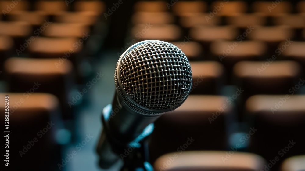 Beginning of the Show: Close-Up of a Microphone in an Empty Theater Beginning of the Show: Close-Up of a Microphone in an Empty Theater