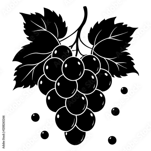 Grape bunch with dewdrops silhouette vector illustration  