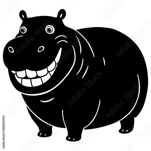 Hippo with toothy grin silhouette vector illustration 
