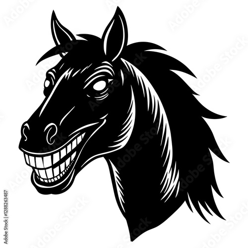 Horse with a toothy grin silhouette vector illustration 