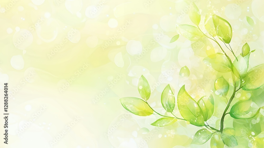 Watercolor Green Leaves Branch Spring Nature Background Watercolor Green Leaves Branch Spring Nature Background