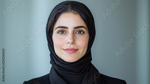 Confident woman in hijab, portrait, office background, professional headshot
