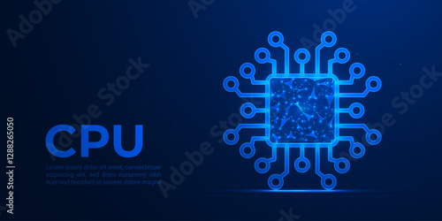 Futuristic Glowing Microchip, Digital Circuit Board, AI Processor, Cyber Technology, High-Tech Innovation