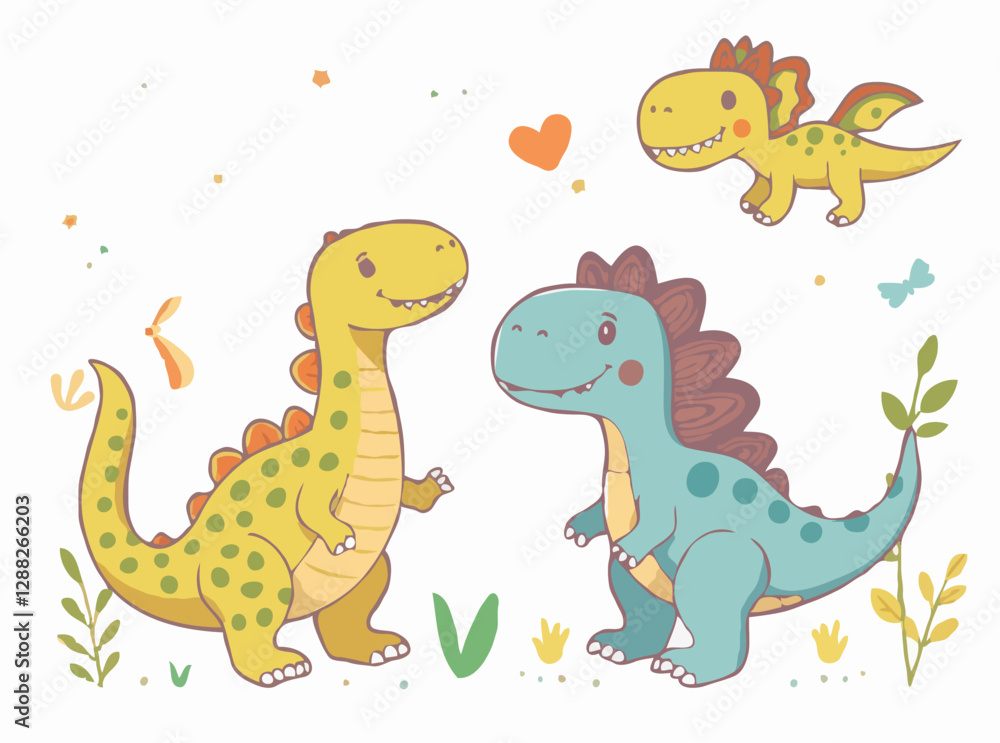 Adorable Dinosaur Friends - Fun Vector Elements for Kids' Storytelling Adorable Dinosaur Friends - Fun Vector Elements for Kids' Storytelling