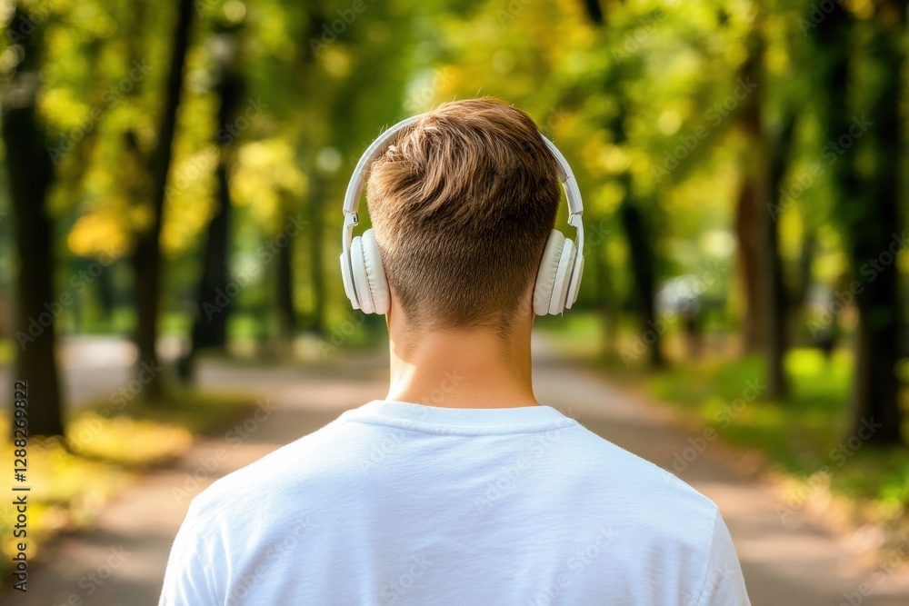 Educational Podcasts and audio courses a person wearing headphones listens to an educational podcast while walking in the park. Educational Podcasts and audio courses a person wearing headphones listens to an educational podcast while walking in the park.
