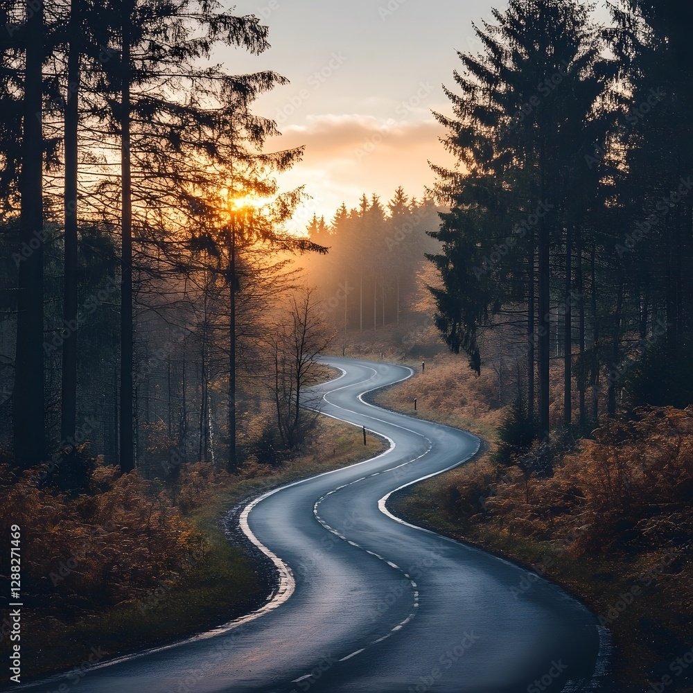 Fototapeta premium Lonely Path in the Green Forest Trees Nature Landscape