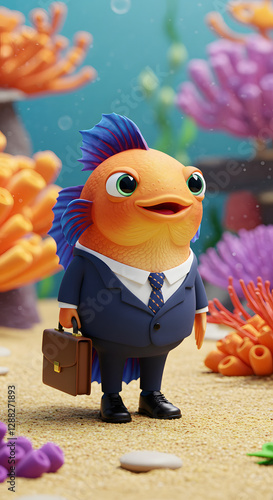 Funny Fish in a Business Suit – Sea Boss Cartoon Illustration