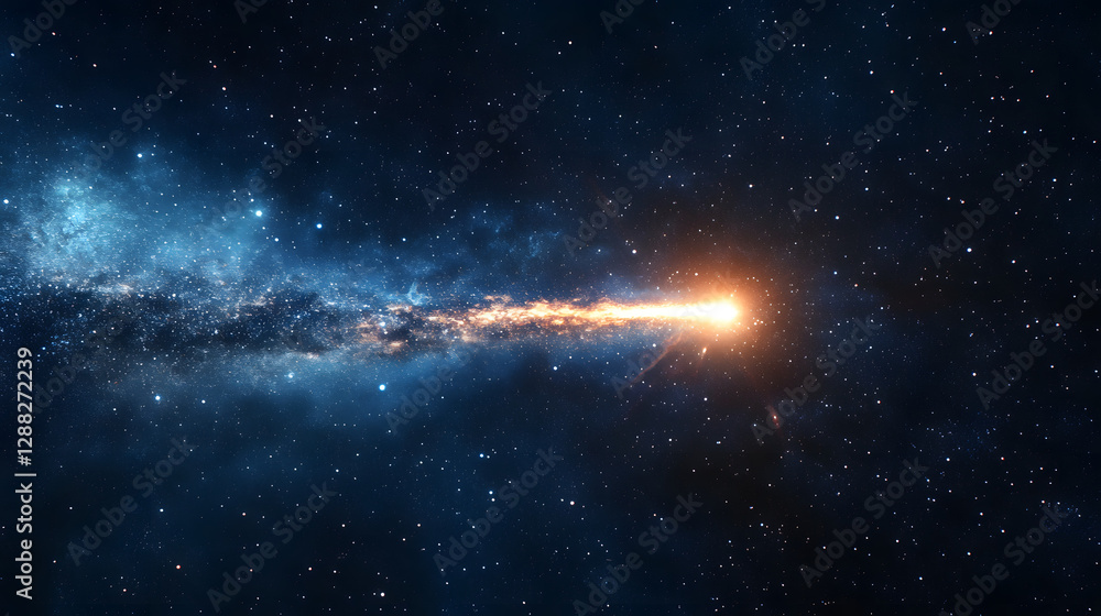 A bright comet blazing across a dark starry horizon. A bright comet blazing across a dark starry horizon.