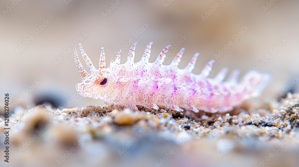 Pink sea slug crawling on ocean floor, shallow depth of field Pink sea slug crawling on ocean floor, shallow depth of field