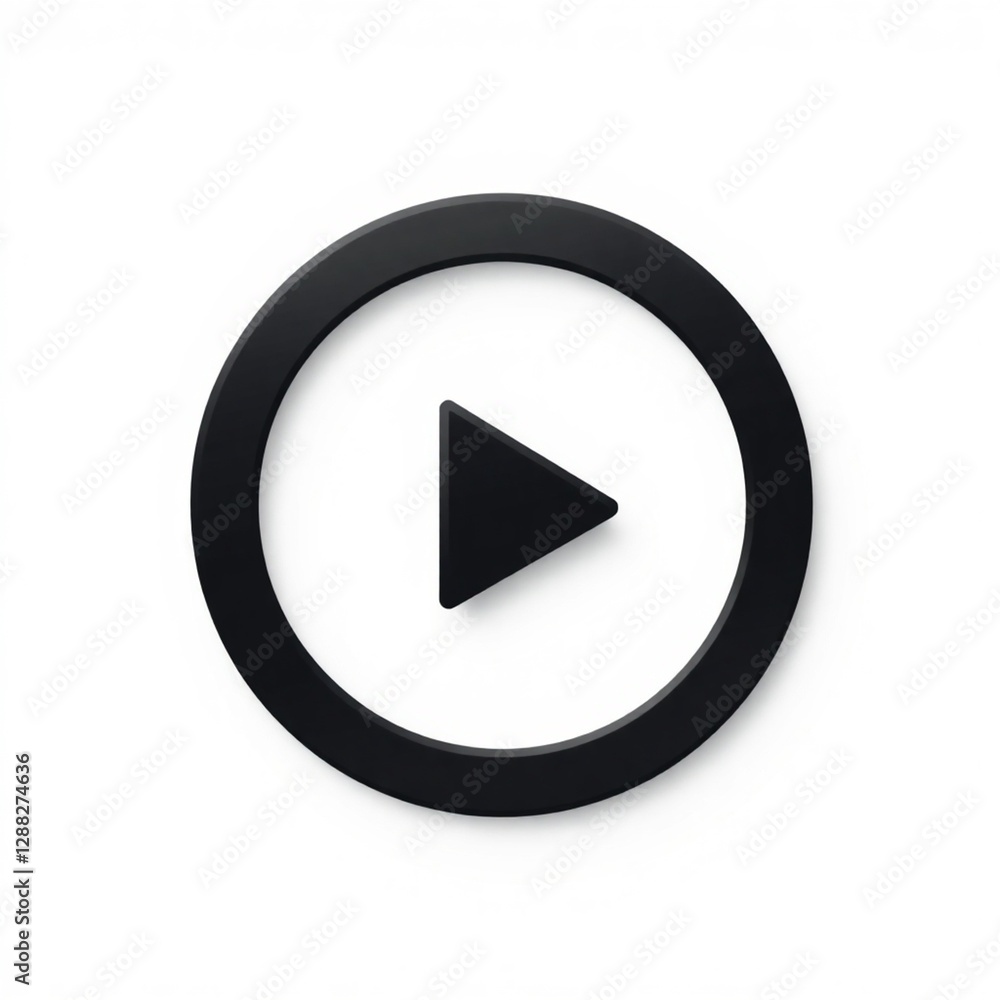 High-resolution stock photo of a Circle Play icon logo design, commercial use, professional quality, matte black finish, minimalist style, centered composition, high contrast, white background High-resolution stock photo of a Circle Play icon logo design, commercial use, professional quality, matte black finish, minimalist style, centered composition, high contrast, white background
