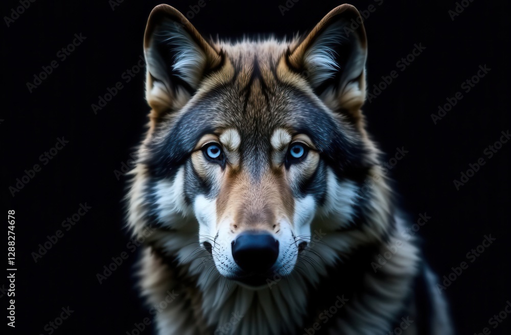 Fototapeta premium close-up portrait of a gray wolf on black background