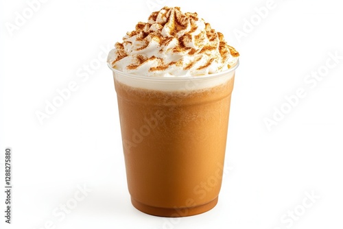 Iced Coffee Drink in Plastic Cup with Whipped Cream and Spices