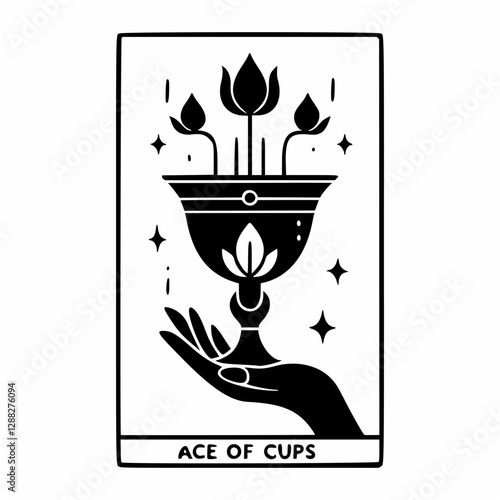 Ace of Cups Tarot Card in Elegant Line Art