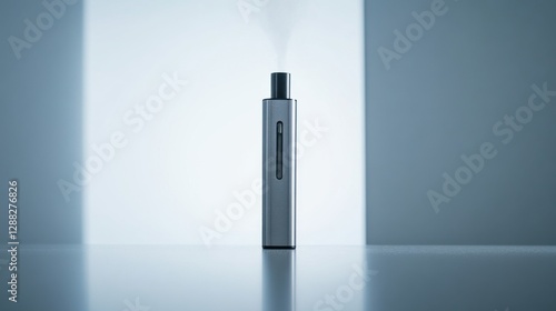 A vaping device on a clean white table with soft lighting. Featuring modern design and smooth vapor