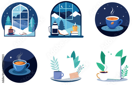 Cute Owl. Coffee Drink. Cozy Bundle Collection Stickers