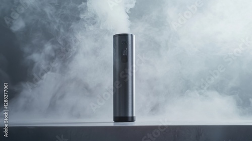 A vaping device on a clean white table with soft lighting. Featuring modern design and smooth vapor