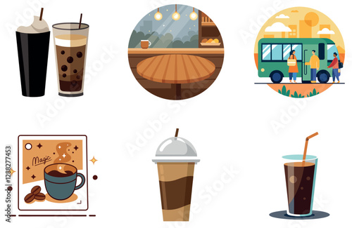 Cozy Living Room Bundle. Modern Coffee Collection Stickers