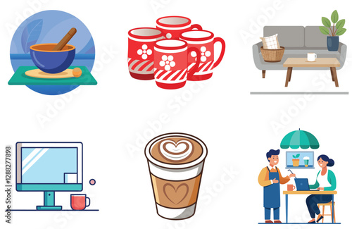 Business partners handshake. Coffee Bundle. a success Collection Stickers