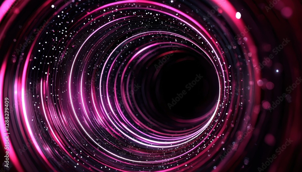 Obraz premium Abstract digital tunnel effect with glowing dots and motion-blurred lines, creating depth and futuristic movement