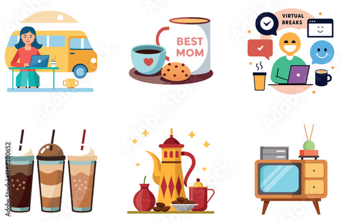 Young. Hipster Coffee Bundle.  A Trendy Cafe Collection Stickers