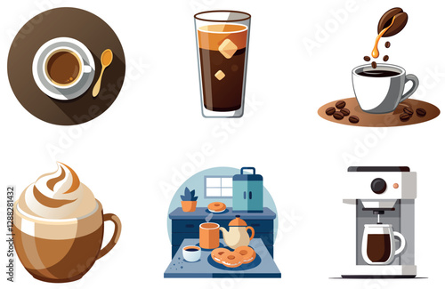 Warm Coffee Bundle. Delicious Pastry Collection Stickers