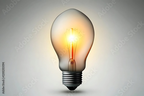 A single, bright incandescent light bulb glows against a simple gray background, symbolizing ideas, inspiration, and the power of creativity.