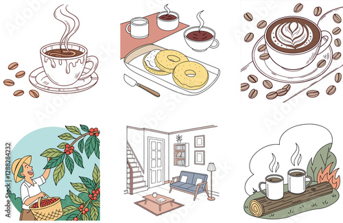 Happy Coffee Bundle.  Fresh Foodtruck Delivery Collection Illustrations