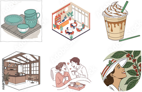 Cozy Fall Bundle. Hot Coffee Cinnamon Sticks Collection Illustrations