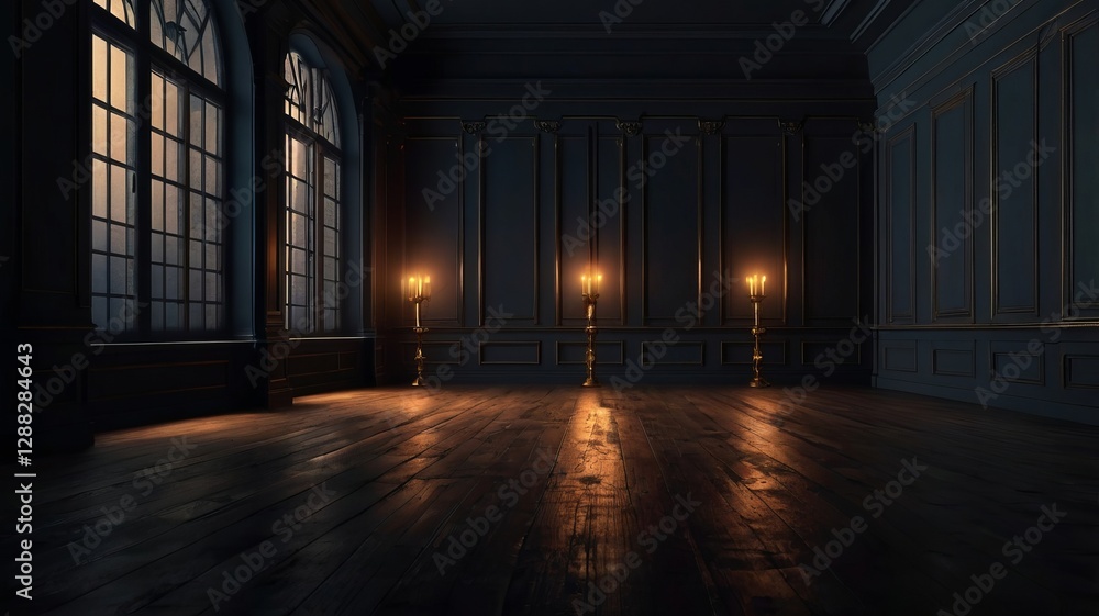 Empty Elegant Dark Room with Candlelight