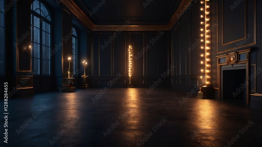 Empty Elegant Dark Room with Candlelight Empty Elegant Dark Room with Candlelight