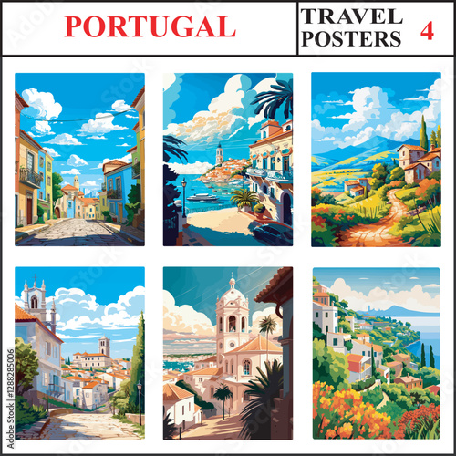 Portugal Vila Real Estoril Amarante Travel Poster Wall Art Print Collection Set Part 4
