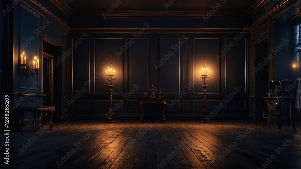 Empty Elegant Dark Room with Candlelight
