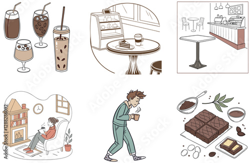 Hot Coffee Bundle. Cozy Autumn Collection Illustrations