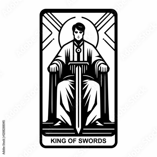 Tarot Card: King of Swords in Black and White